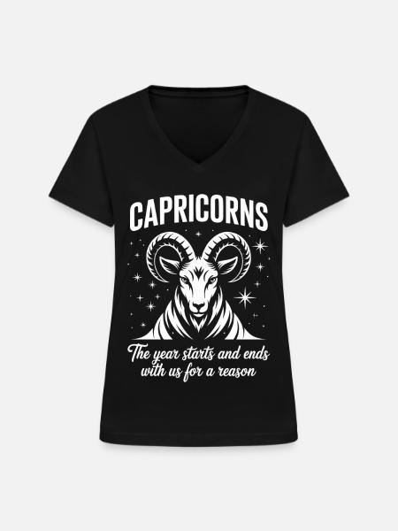 Steinbock Sternzeichen - Frauen-T-Shirt mit V-Ausschnitt - Schwarz