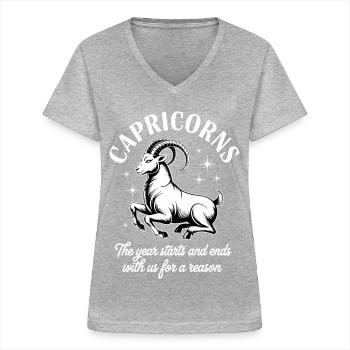 Steinbock Sternzeichen - Frauen-T-Shirt mit V-Ausschnitt - Grau meliert - Vorne - Lela (165cm)