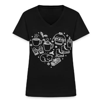 Winter Herz  - Frauen-T-Shirt mit V-Ausschnitt - Schwarz - Vorne - Lela (165cm)