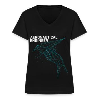 Aeronautical Engineer Fly Science Nerd Gave - T-shirt med V-hals til damer - sort - Foran - Lela (165cm)