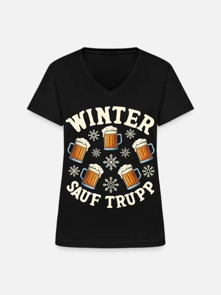 Winter Sauf Trupp - Frauen-T-Shirt mit V-Ausschnitt - Schwarz