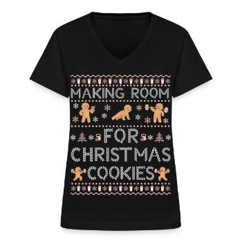 Weihnachten Gym - Weihnnachten Outfit für Sportler - Frauen-T-Shirt mit V-Ausschnitt - Schwarz - Vorne - Lela (165cm)