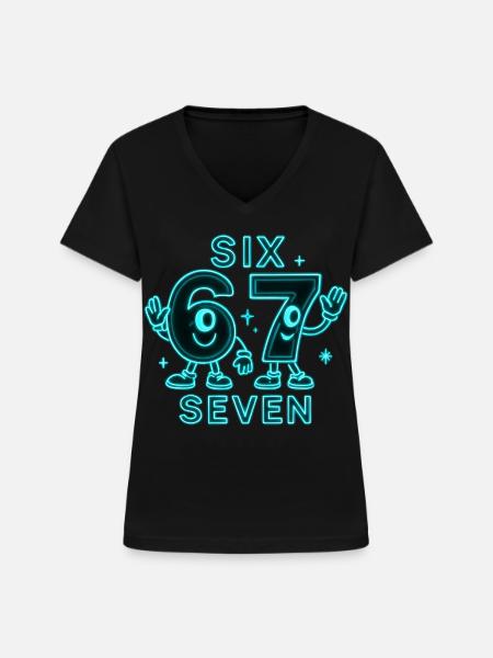 6 7 Sechs Sieben Meme Geschenk - Frauen-T-Shirt mit V-Ausschnitt - Schwarz