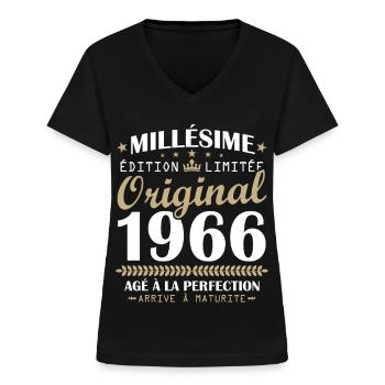 Millésime 1966 Original Cadeau Anniversaire 60 ans - T-shirt col V Femme - noir - Devant - Lela (165cm)