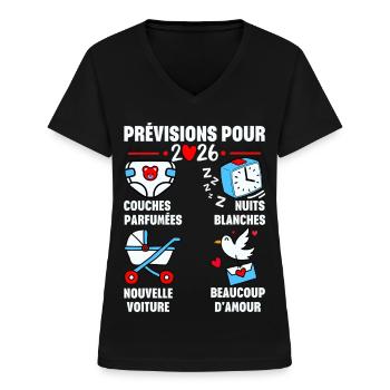 bientôt Papa 2026 Annonce Humour, Futur Papa 2026 - T-shirt col V Femme - noir - Devant - Lela (165cm)