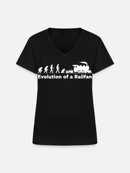 Evolution Railfan Zuglokomotive - Frauen-T-Shirt mit V-Ausschnitt - Schwarz