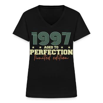 1997 - Women's V-neck T-shirt - black - Front - Lela (165cm)
