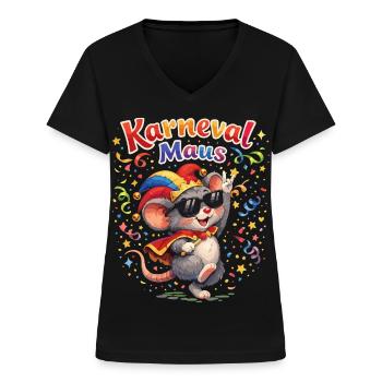 Karneval Maus Damen Süßes Fasching Kostüm - Frauen-T-Shirt mit V-Ausschnitt - Schwarz - Vorne - Lela (165cm)