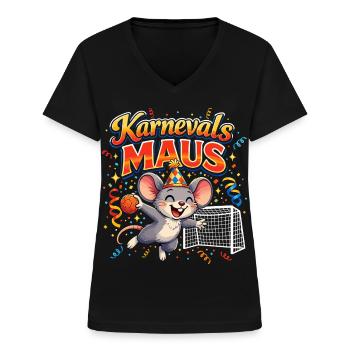 Karnevalsmaus Handball Geschenk Lustig Fasching - Frauen-T-Shirt mit V-Ausschnitt - Schwarz - Vorne - Lela (165cm)