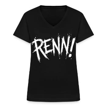 Renn! (Rennen Laufen Joggen Läufer Läuferin) - Frauen-T-Shirt mit V-Ausschnitt - Schwarz - Vorne - Lela (165cm)