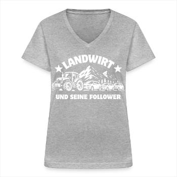Landwirt und seine Follower - Traktor - Stau - Frauen-T-Shirt mit V-Ausschnitt - Grau meliert - Vorne - Lela (165cm)