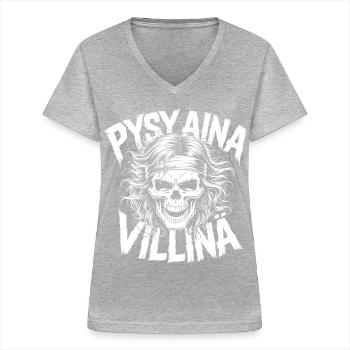 Conception du crâne sauvage - T-shirt col V Femme - gris chiné - Devant - Lela (165cm)