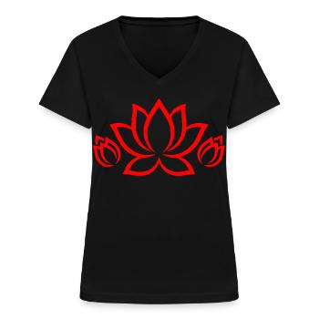 Red Lotus Silhouette – Floral Mandala Pattern - Women's V-neck T-shirt - black - Front - Lela (165cm)