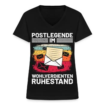 Briefträger POSTLEGENDE IM WOHLVERDIENTEN - Frauen-T-Shirt mit V-Ausschnitt - Schwarz - Vorne - Lela (165cm)