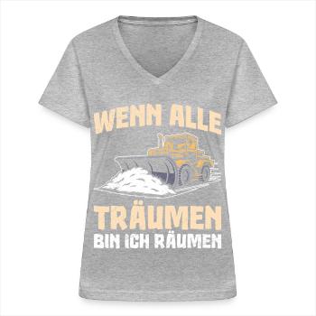 Schneeräumer WENN ALLE TRÄUMEN BIN ICH RÄUMEN - Frauen-T-Shirt mit V-Ausschnitt - Grau meliert - Vorne - Lela (165cm)
