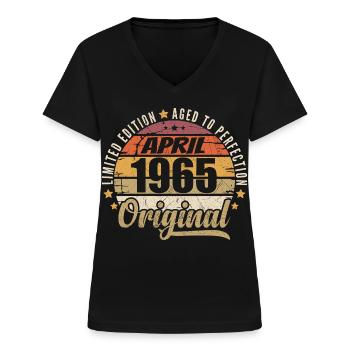 Geburtstagsgeschenk April 1965 - Frauen-T-Shirt mit V-Ausschnitt - Schwarz - Vorne - Lela (165cm)
