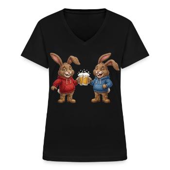 Osterhasen Bier Hasen Party Feiern Prost Ostern - Frauen-T-Shirt mit V-Ausschnitt - Schwarz - Vorne - Lela (165cm)