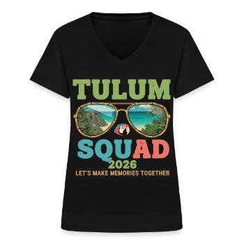 Tulum Squad 2026 Urlaub - Frauen-T-Shirt mit V-Ausschnitt - Schwarz - Vorne - Lela (165cm)
