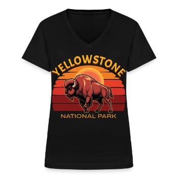 Bisons de buffle du parc national de Yellowstone - T-shirt col V Femme - noir - Devant - Lela (165cm)