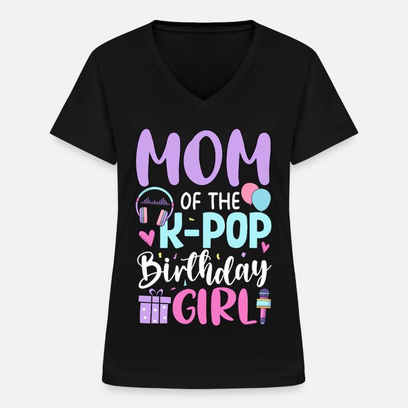 Mamma della K Pop Compleanno - Maglietta da donna con scollo a V - nero