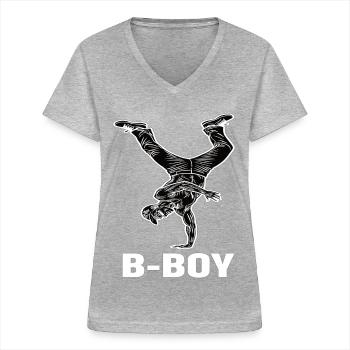 Breakdance B-Boy Streetdance Hip Hop - Frauen-T-Shirt mit V-Ausschnitt - Grau meliert - Vorne - Lela (165cm)