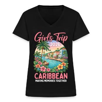 Voyage filles dans les Caraïbes 2026 - T-shirt col V Femme - noir - Devant - Lela (165cm)