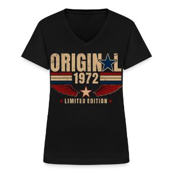 54. Geburtstag Geschenk Original Jahrgang 1972 - Frauen-T-Shirt mit V-Ausschnitt - Schwarz - Vorne - Lela (165cm)
