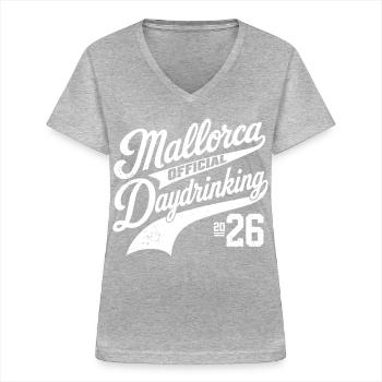 Malle 2026 Mallorca Daydrinking 2026 - Frauen-T-Shirt mit V-Ausschnitt - Grau meliert - Vorne - Lela (165cm)