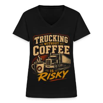 Trucks Drivers Transport Logistics - Women's V-neck T-shirt - black - Front - Lela (165cm)