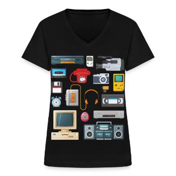 Retro 90er Jahre Geräte - Frauen-T-Shirt mit V-Ausschnitt - Schwarz - Vorne - Lela (165cm)