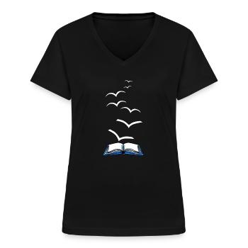 Bücher Lesen Buch Bücherwurm Buchnerd Roman - Frauen-T-Shirt mit V-Ausschnitt - Schwarz - Vorne - Lela (165cm)