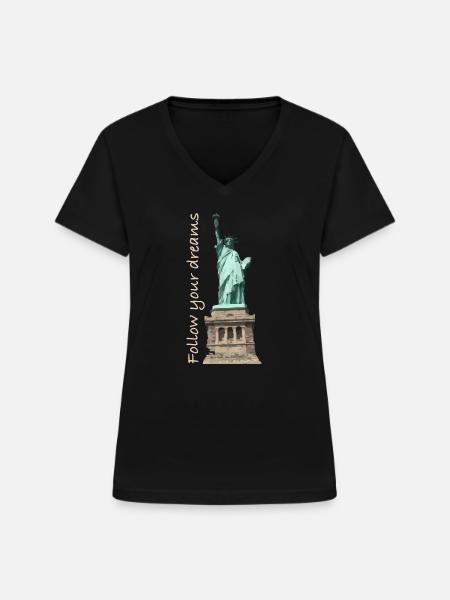 Follow your dreams - Frauen-T-Shirt mit V-Ausschnitt - Schwarz