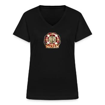 Moin mit Rettungsring - Frauen-T-Shirt mit V-Ausschnitt - Schwarz - Vorne - Lela (165cm)