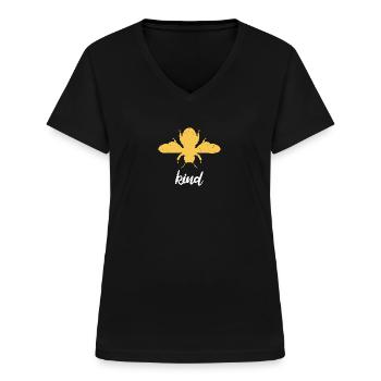 Gelb Bee Kind Biene Be Kind - Frauen-T-Shirt mit V-Ausschnitt - Schwarz - Vorne - Lela (165cm)