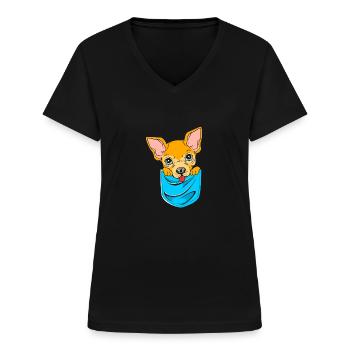 Chihuahua Tasche - Frauen-T-Shirt mit V-Ausschnitt - Schwarz - Vorne - Lela (165cm)