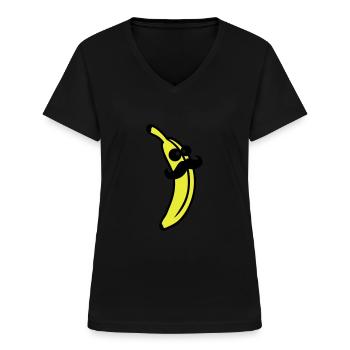 Sir Mustache Banana - Frauen-T-Shirt mit V-Ausschnitt - Schwarz - Vorne - Lela (165cm)