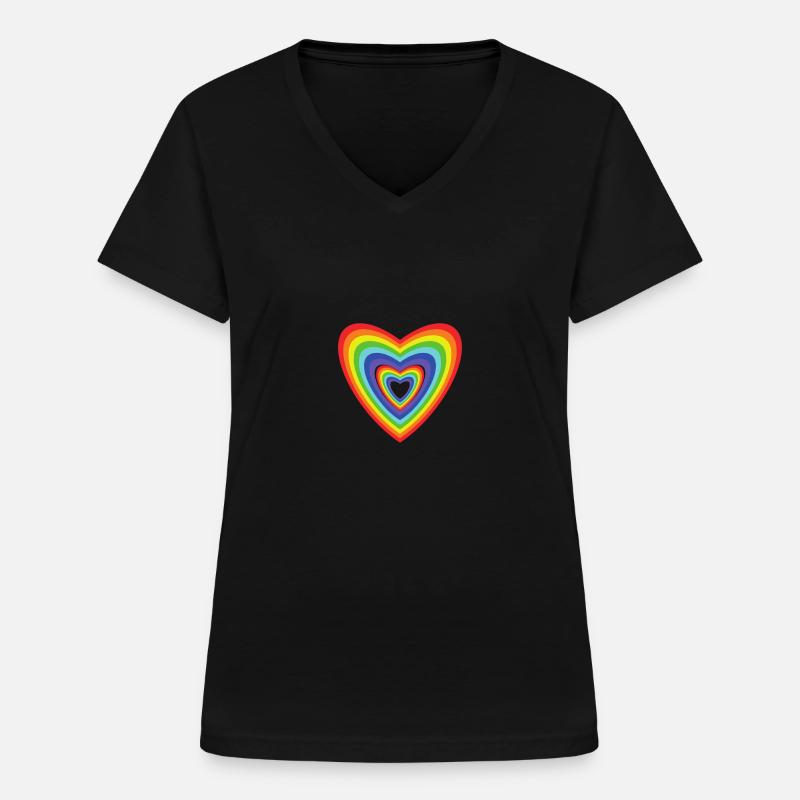 Regnbue regnbue retro gave hjerte - T-shirt med V-hals til damer - sort