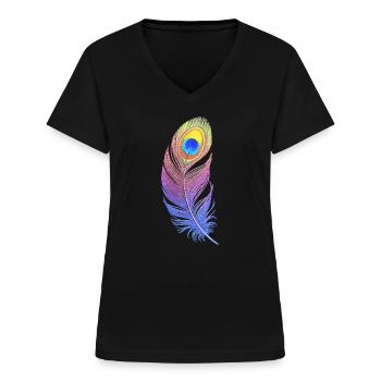 Plume Arc-en-ciel : Style et Créativité sur votre - T-shirt col V Femme - noir - Devant - Lela (165cm)