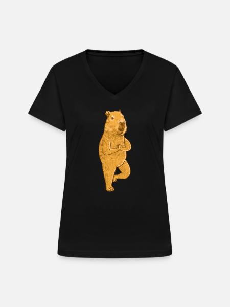 Capybara Yoga Übung - Frauen-T-Shirt mit V-Ausschnitt - Schwarz