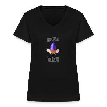 Je m'en Fish - T-shirt col V Femme - noir - Devant - Lela (165cm)