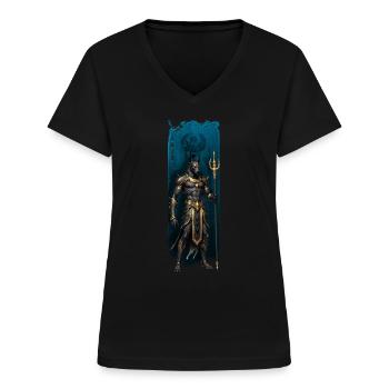 Göttlicher Wächter: Anubis mit königlichem Stab - Frauen-T-Shirt mit V-Ausschnitt - Schwarz - Vorne - Lela (165cm)