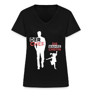 Vater Tochter Partnerlook Vatertag Papa Tochter - Frauen-T-Shirt mit V-Ausschnitt - Schwarz - Vorne - Lela (165cm)