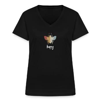 Retro Bee Happy Biene Be Happy - Frauen-T-Shirt mit V-Ausschnitt - Schwarz - Vorne - Lela (165cm)