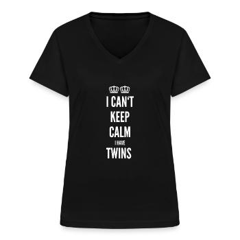 Keep calm Twins Zwillinge Zwillingsmama Spruch - Frauen-T-Shirt mit V-Ausschnitt - Schwarz - Vorne - Lela (165cm)