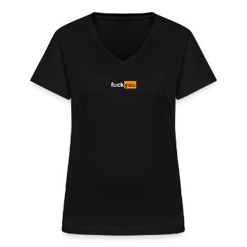 Création du logo PH "Fuck You" - T-shirt col V Femme - noir - Devant - Lela (165cm)