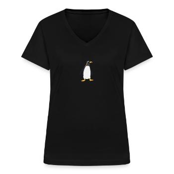 Ein kleiner Pinguin auf der Brust! - Frauen-T-Shirt mit V-Ausschnitt - Schwarz - Vorne - Lela (165cm)