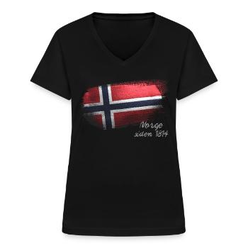 17. Mai - Norwegen seit 1814 Patriot - Frauen-T-Shirt mit V-Ausschnitt - Schwarz - Vorne - Lela (165cm)