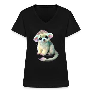 Kuscheln Baby Tier - Frauen-T-Shirt mit V-Ausschnitt - Schwarz - Vorne - Lela (165cm)