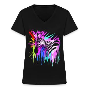 Colorful zebra - Women's V-neck T-shirt - black - Front - Lela (165cm)