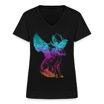 WOLPERTINGER - Frauen-T-Shirt mit V-Ausschnitt - Schwarz - Vorne - Lela (165cm)